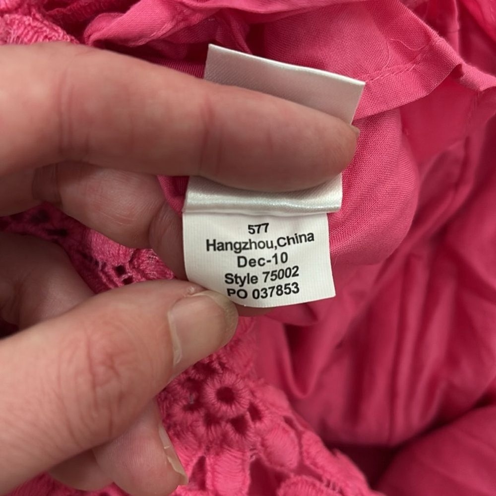 Lilly Pulitzer Bowen Pink Floral Eyelet Lace Strapless Empire Waist Dress Size 0 - Picture 8 of 8